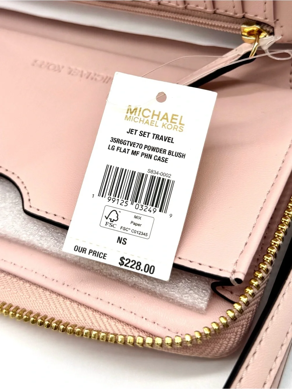 Michael Kors Large Quilted Heart Flat MF Phone Case Wallet Powder Blush